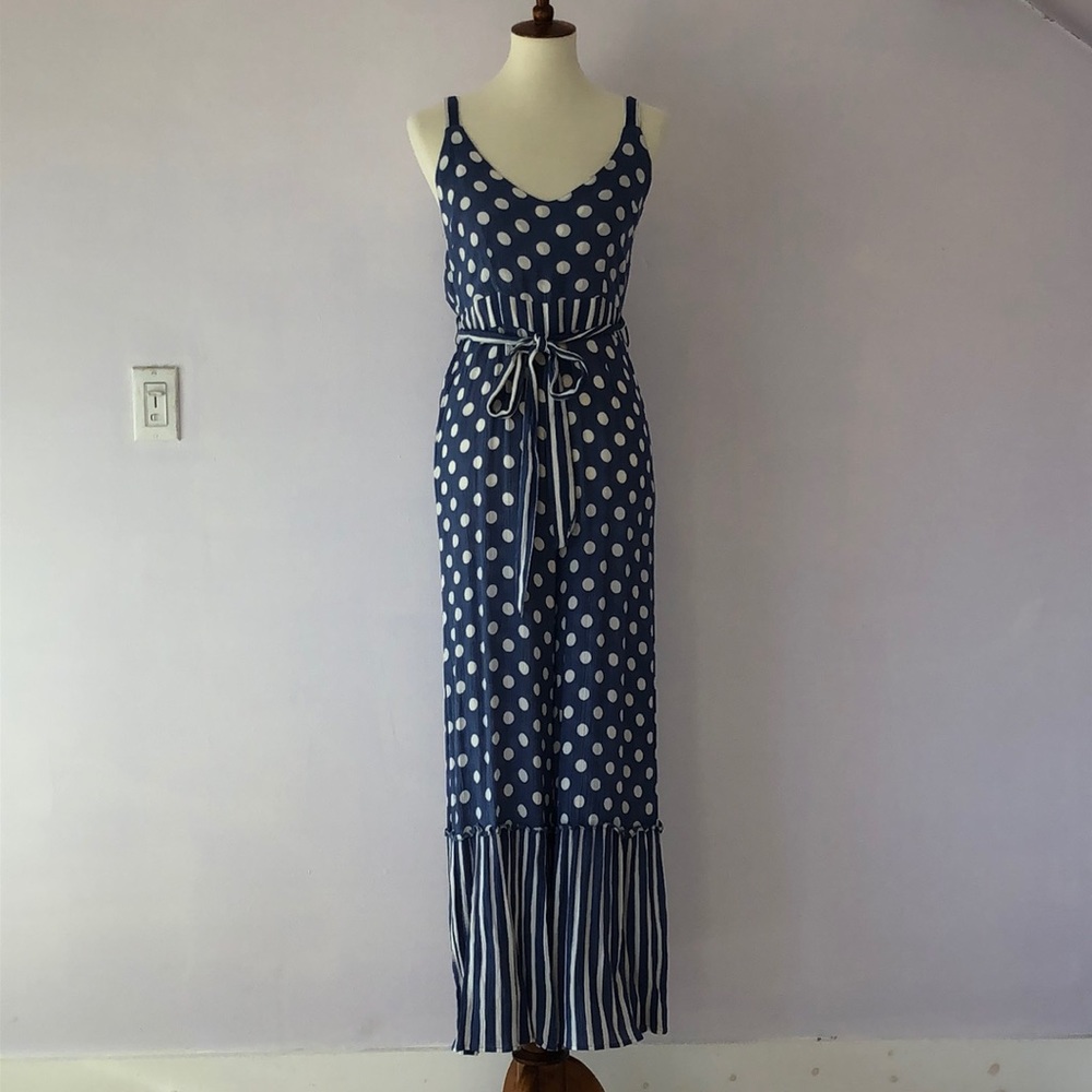 Blue with White Polka Dot Jumpsuit